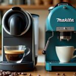 Handpresso und Makita Kaffeemaschinen auf Holztisch