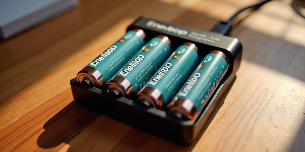 Eneloop Ladegerät mit vier AA-Batterien